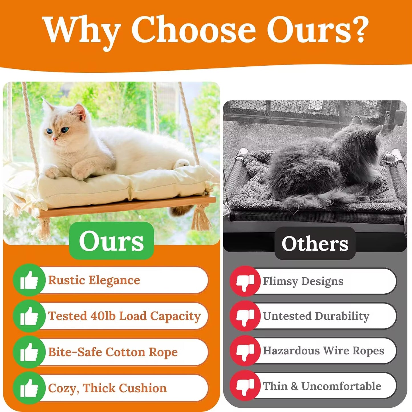 Solid Wood Cat Window Hammock – Sturdy Sunbathing Window Perch for Cats in Kenya