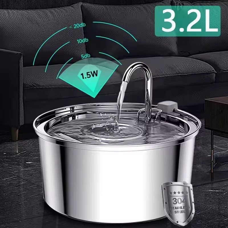 3.2 L Stainless Steel Pet Water Fountain – Quiet, Hygienic & Auto-Filtering
