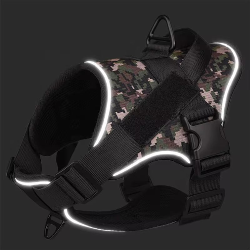 Adjustable Reflective Tactical Dog Harness – No-Pull & High Visibility Safety