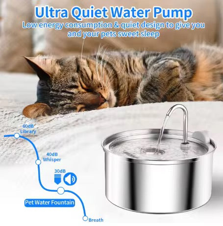 3.2 L Stainless Steel Pet Water Fountain – Quiet, Hygienic & Auto-Filtering