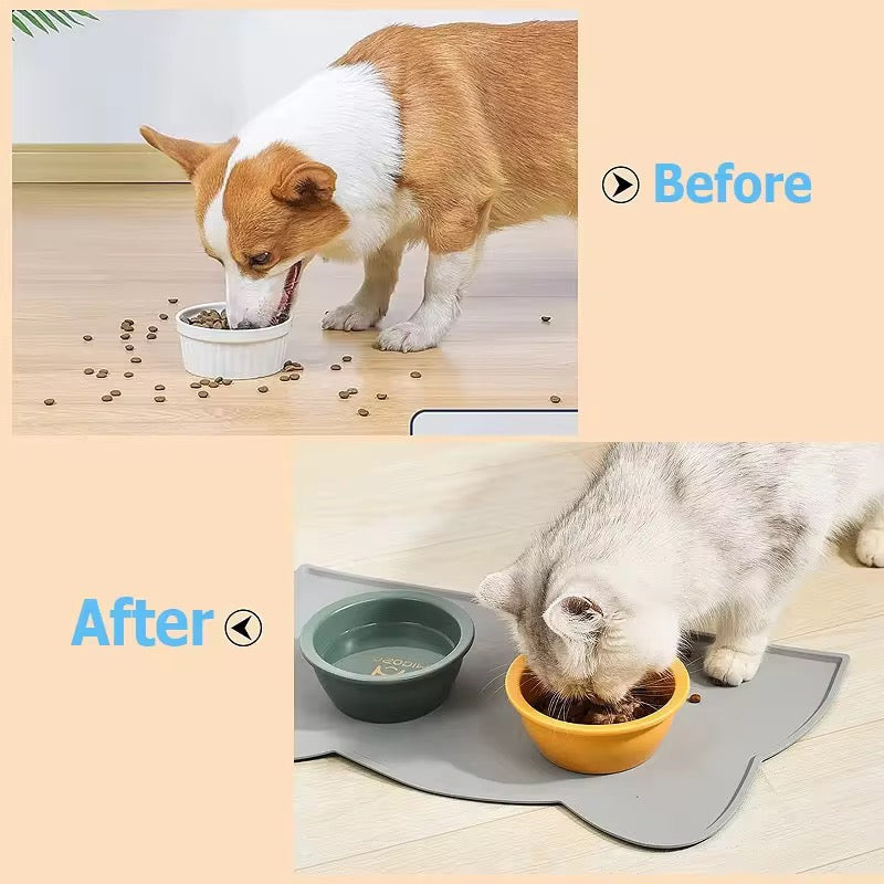 Cat-Shaped Waterproof Silicone Pet Food Mat – Cute & Mess-Free