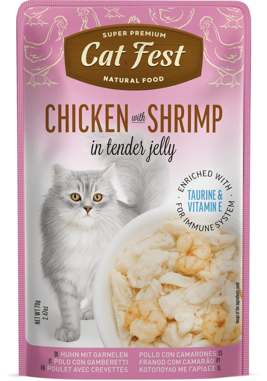 Cat Fest Chicken & Shrimp Cat Pouches in Tender Jelly