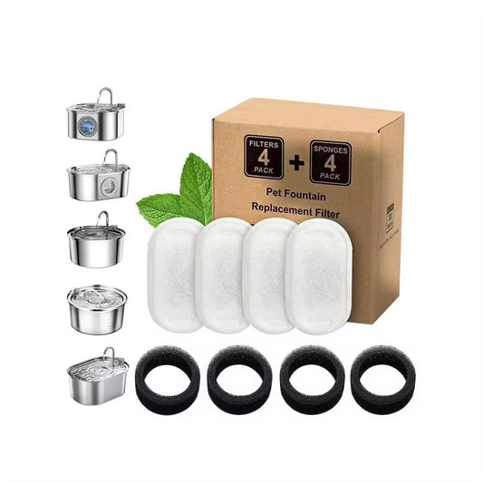 4-Pack Pet Water Fountain Replacement Filter + Sponges - Clean Water for Cats & Dogs