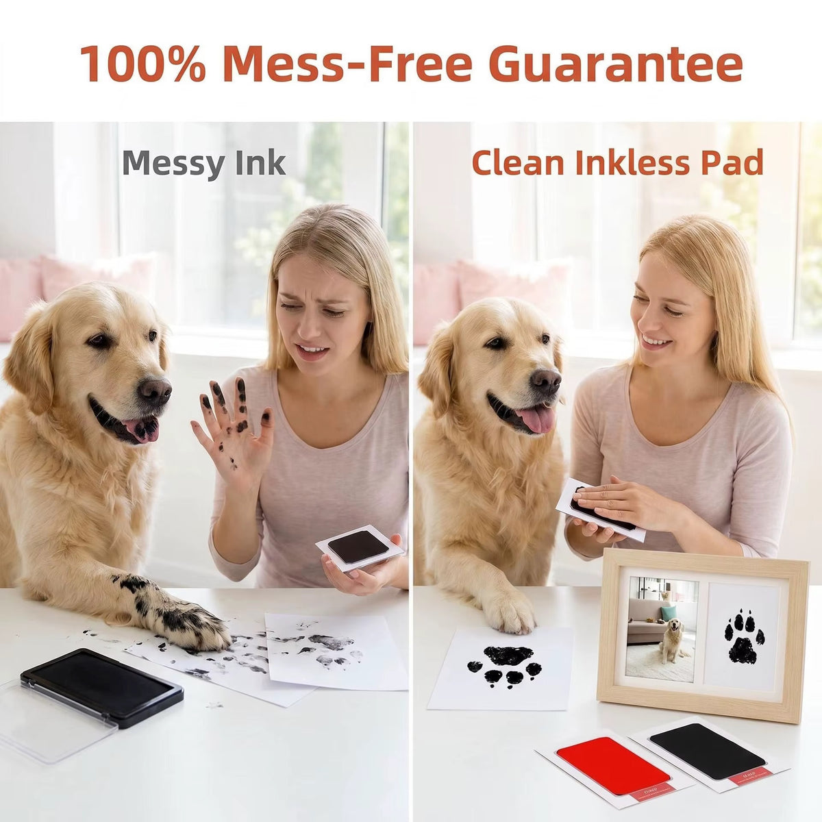 Pet Photo Frame with Paw Print Stamp – Dog & Cat Keepsake Gift