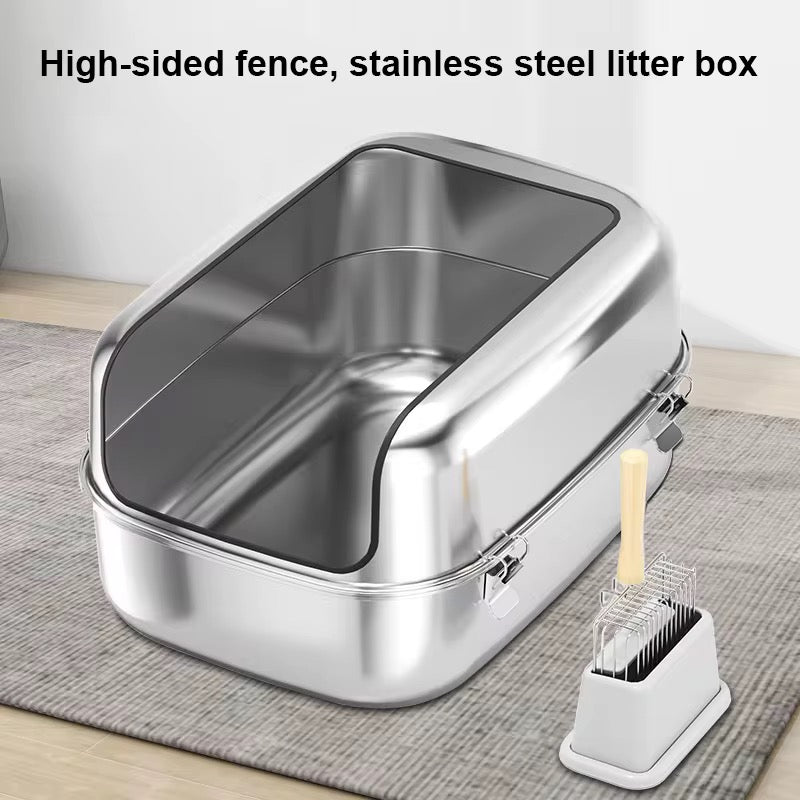 Full Stainless Steel Cat Litter Box (Semi-Enclosed) | Durable, Easy Clean – Petcore Kenya