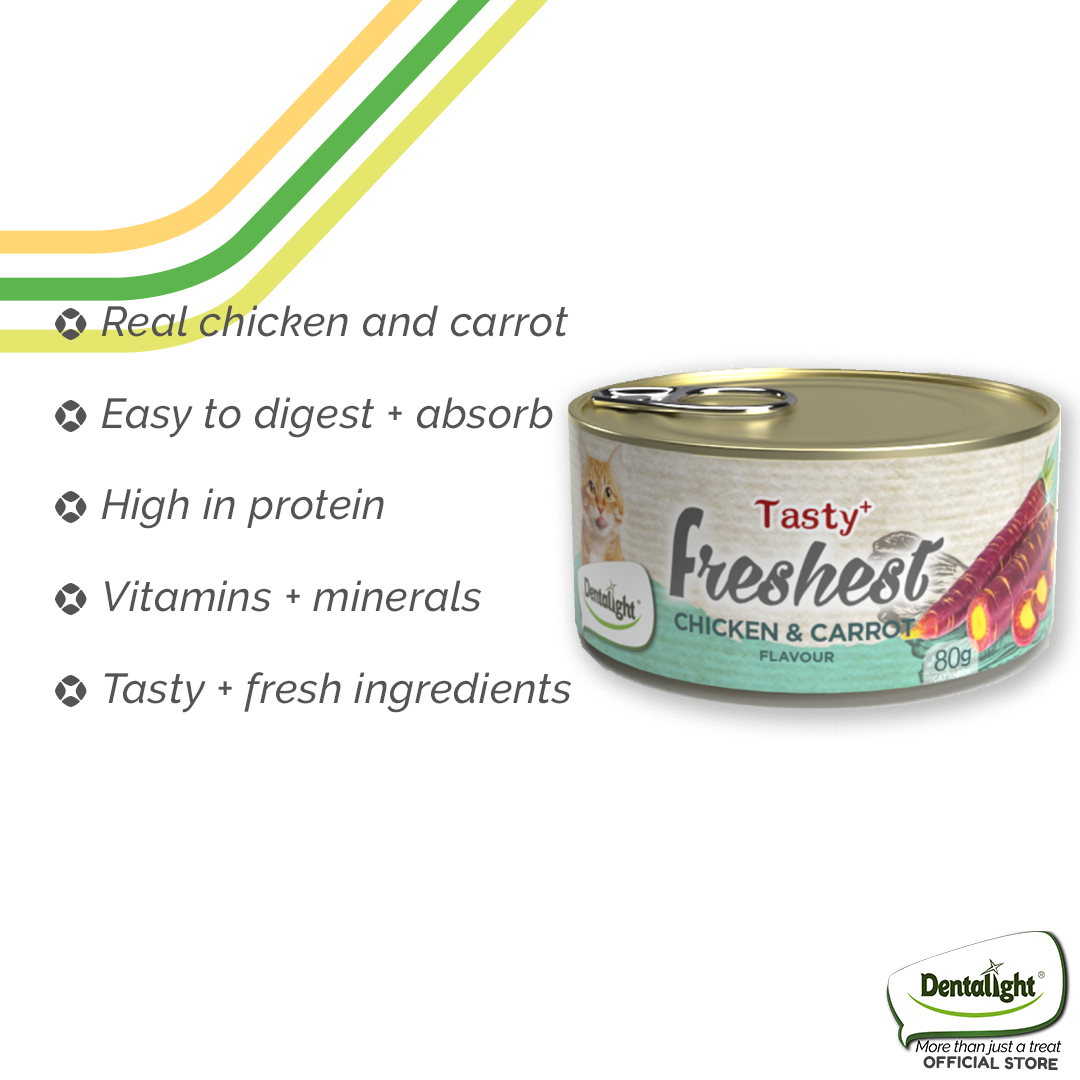 Dentalight Chicken & Carrot Cat Treat Cans – Tasty + Freshest Complementary Cat Snacks (80g)