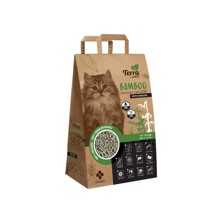 M-PETS Terra Bamboo Cat Litter with Charcoal – Natural Clumping, Odor Control & Low Dust