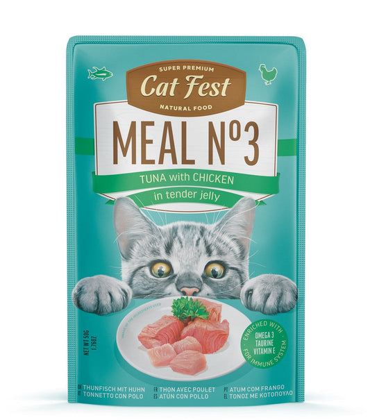 Cat Fest Meal No.3 – Tuna with Chicken in Tender Jelly Cat Food Pouch | Premium Wet Cat Food in Kenya