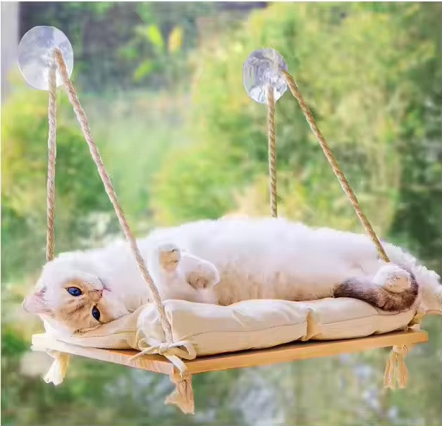 Solid Wood Cat Window Hammock – Sturdy Sunbathing Window Perch for Cats in Kenya