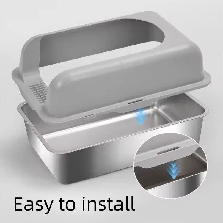 Stainless Steel Cat Litter Box - Semi-Enclosed