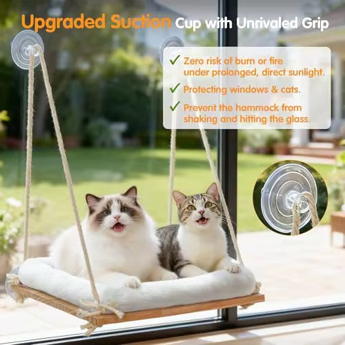 Solid Wood Cat Window Hammock – Sturdy Sunbathing Window Perch for Cats in Kenya