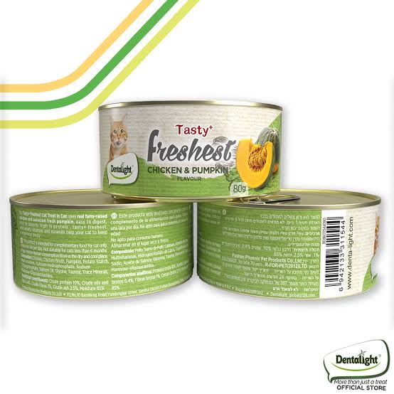Dentalight Chicken & Pumpkin Cat Treat Cans – Tasty + Freshest Complementary Cat Snacks (80g)