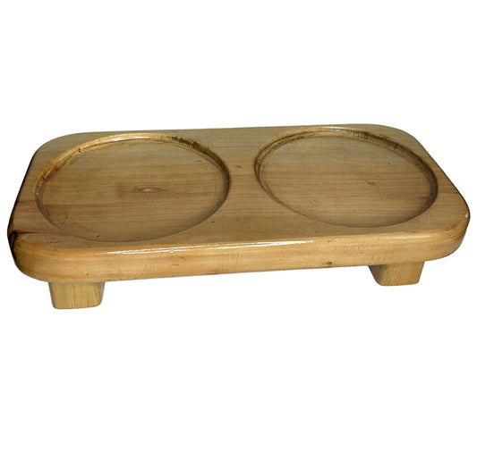 Double Elevated Wooden Cat Bowl Stand for Two Cats – Raised Feeding Station for Multi-Cat Homes