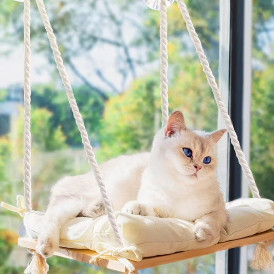 Solid Wood Cat Window Hammock – Sturdy Sunbathing Window Perch for Cats in Kenya