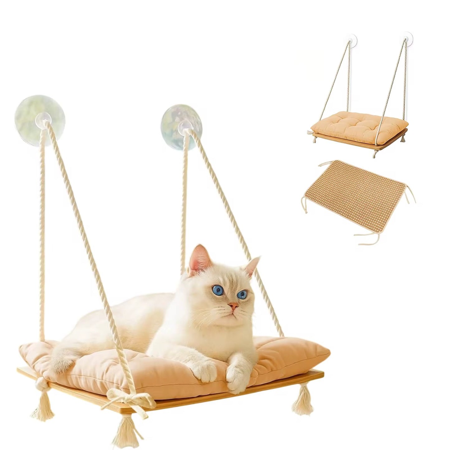 Solid Wood Cat Window Hammock – Sturdy Sunbathing Window Perch for Cats in Kenya