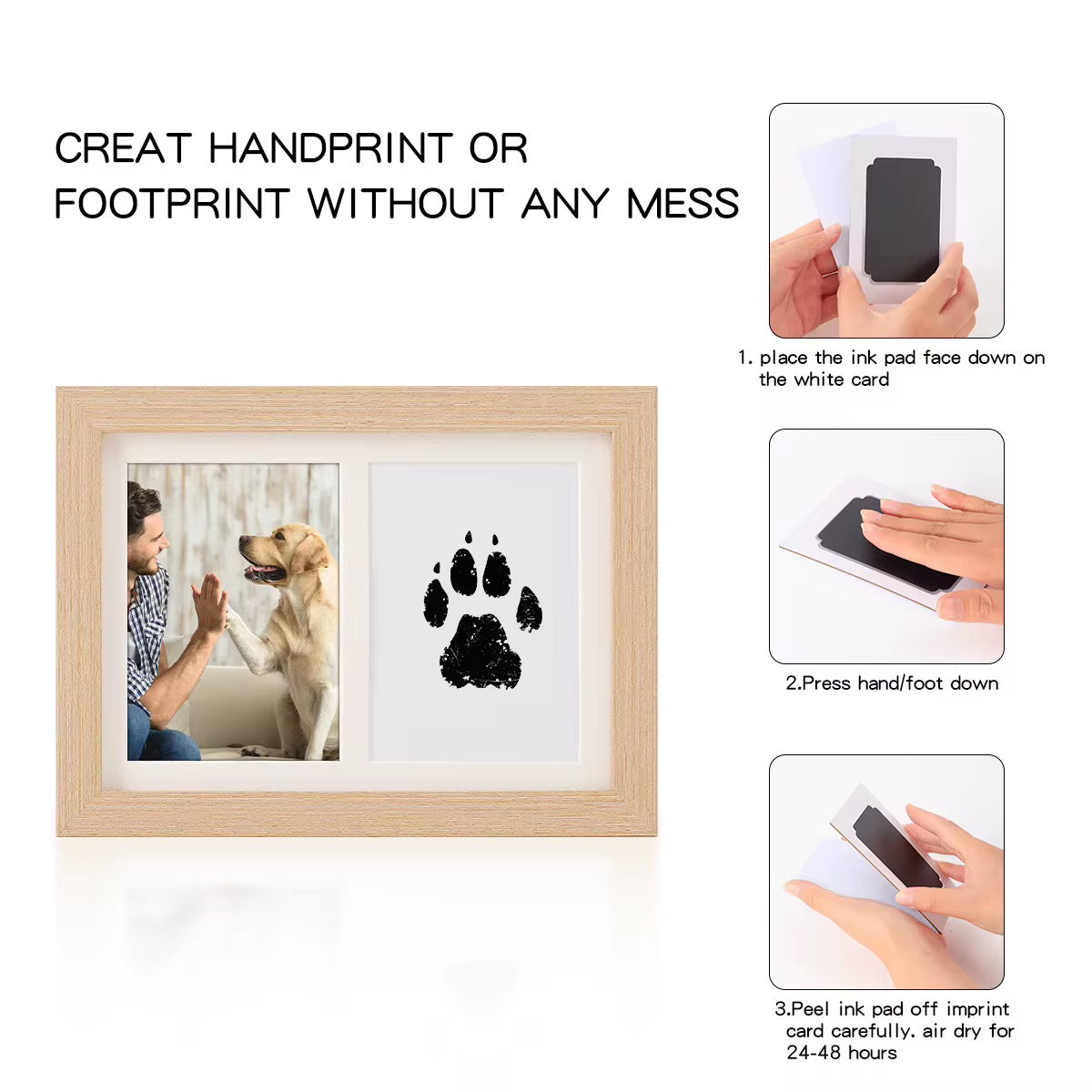 Pet Photo Frame with Paw Print Stamp – Dog & Cat Keepsake Gift