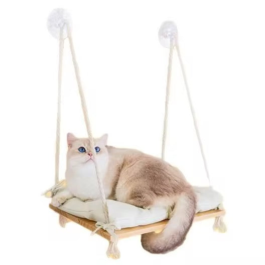 Solid Wood Cat Window Hammock – Sturdy Sunbathing Window Perch for Cats in Kenya
