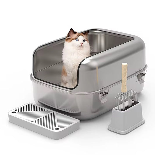 Full Stainless Steel Cat Litter Box (Semi-Enclosed) | Durable, Easy Clean – Petcore Kenya