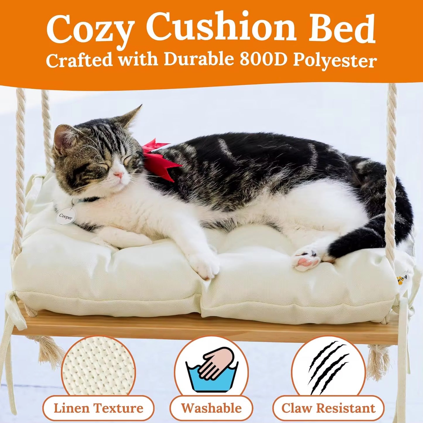 Solid Wood Cat Window Hammock – Sturdy Sunbathing Window Perch for Cats in Kenya