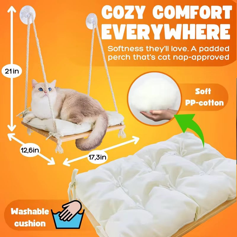 Solid Wood Cat Window Hammock – Sturdy Sunbathing Window Perch for Cats in Kenya