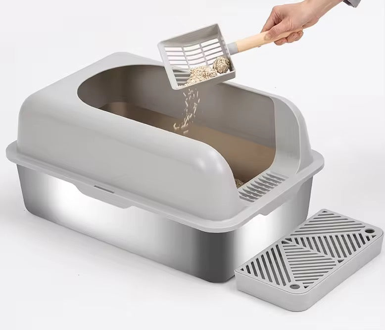 Stainless Steel Cat Litter Box - Semi-Enclosed