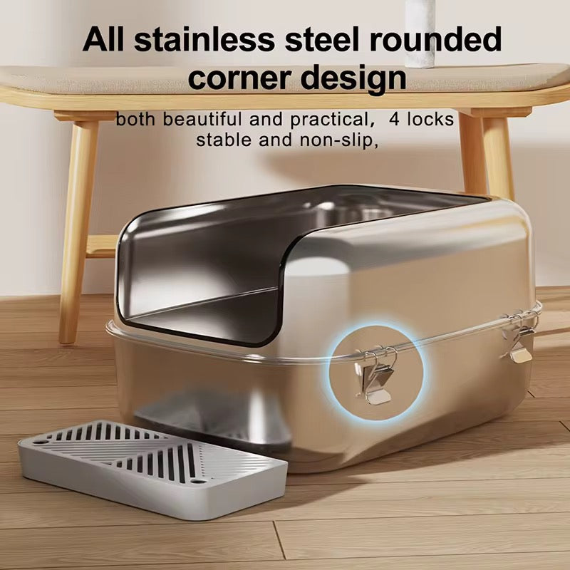 Full Stainless Steel Cat Litter Box (Semi-Enclosed) | Durable, Easy Clean – Petcore Kenya