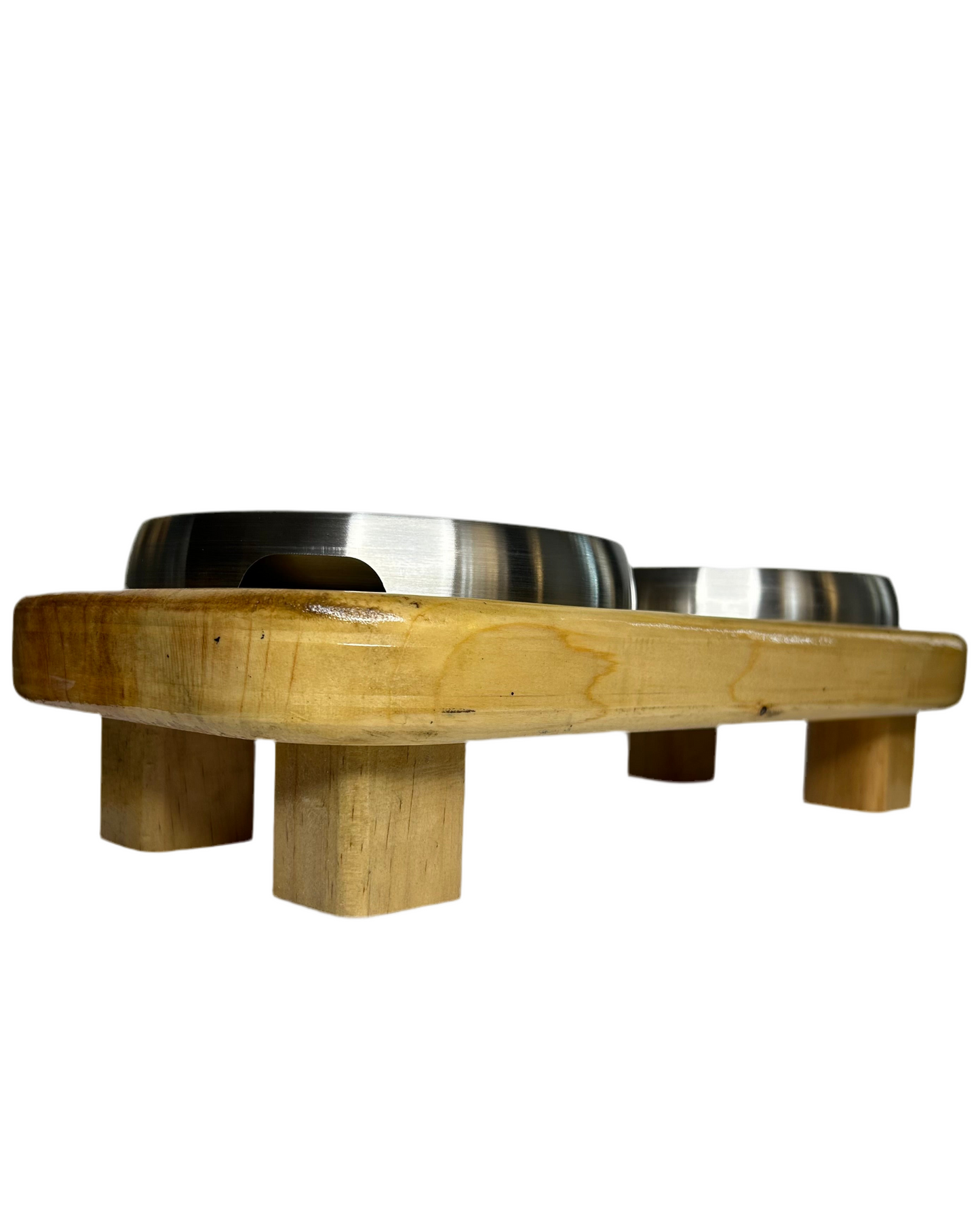 Double Elevated Wooden Cat Bowl Stand + 2 Stainless Steel Cat Bowls – Complete Feeding Set for Two Cats