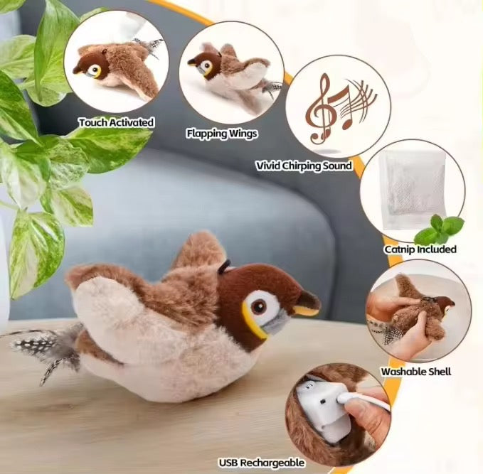 Interactive Electronic Cat Toy Bird with Catnip – USB Rechargeable Shaking Bird Toy for Cats