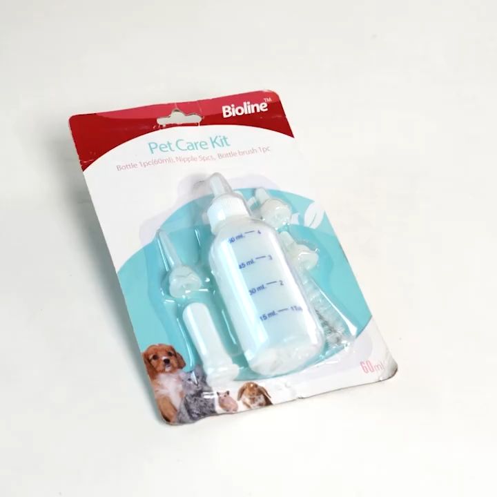 Bioline Kitten & Puppy Feeding Bottle Kit 60ml – Nursing Bottle Set for Newborn Pets
