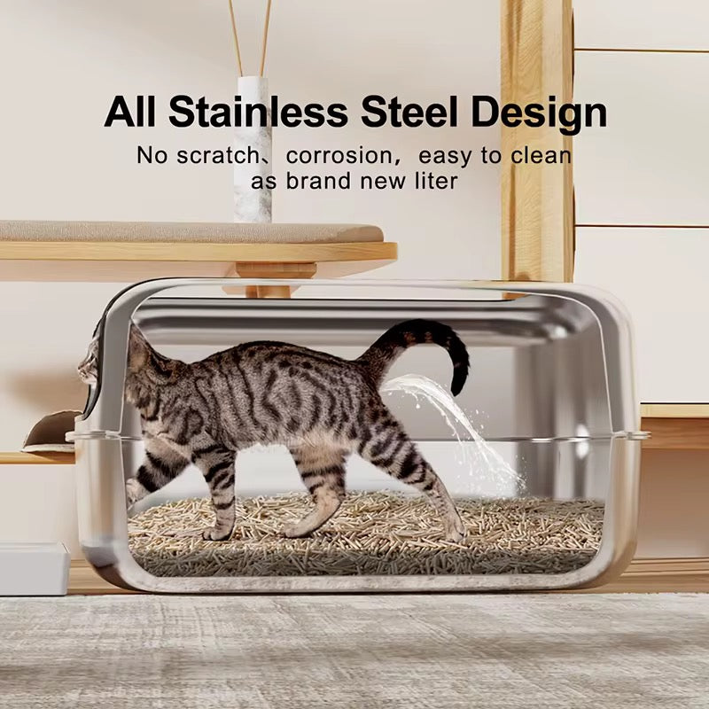 Full Stainless Steel Cat Litter Box (Semi-Enclosed) | Durable, Easy Clean – Petcore Kenya