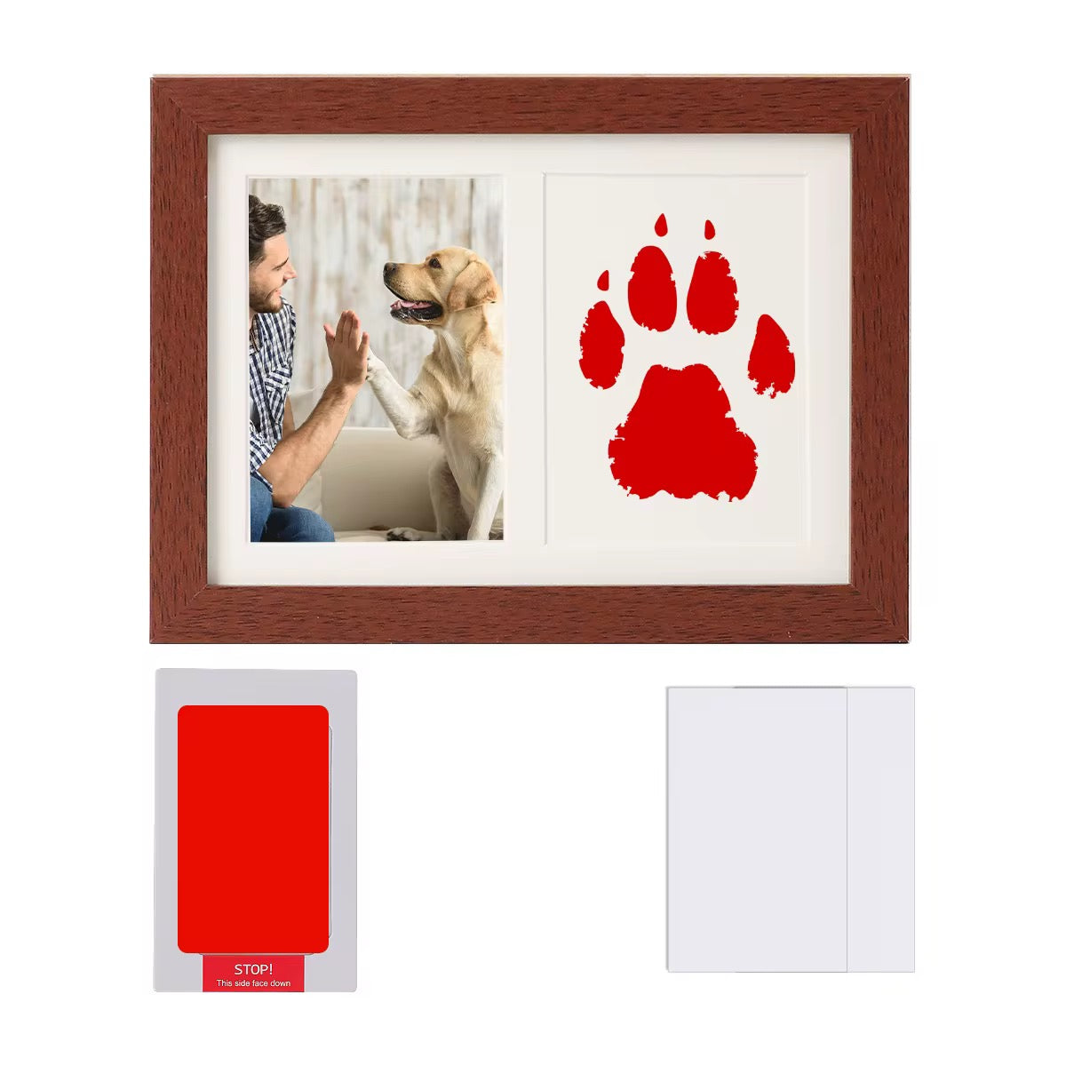 Pet Photo Frame with Paw Print Stamp – Dog & Cat Keepsake Gift
