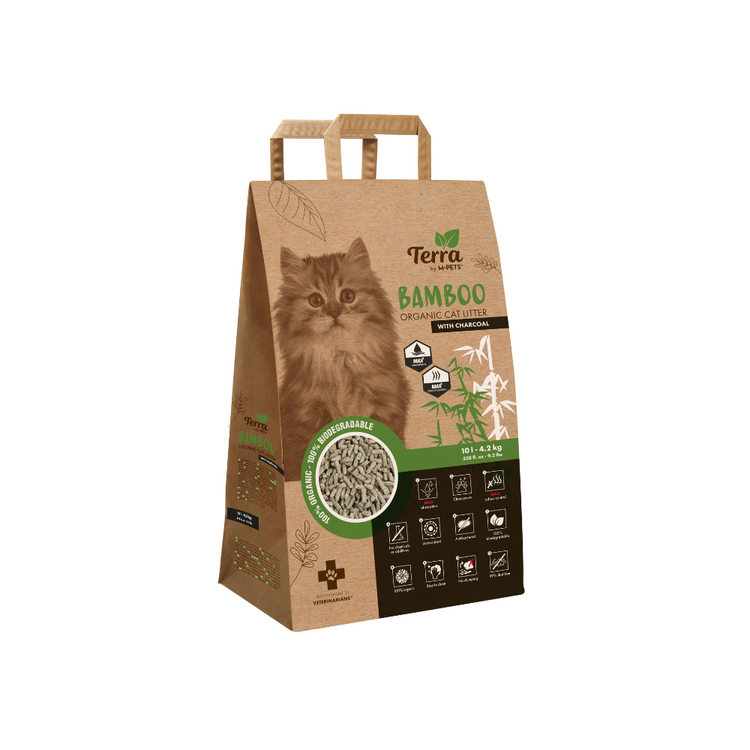M-PETS Terra Bamboo Cat Litter with Charcoal – Natural Clumping, Odor Control & Low Dust