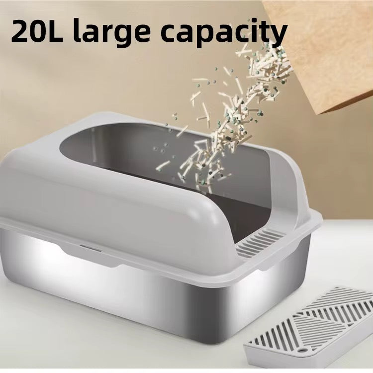 Stainless Steel Cat Litter Box - Semi-Enclosed