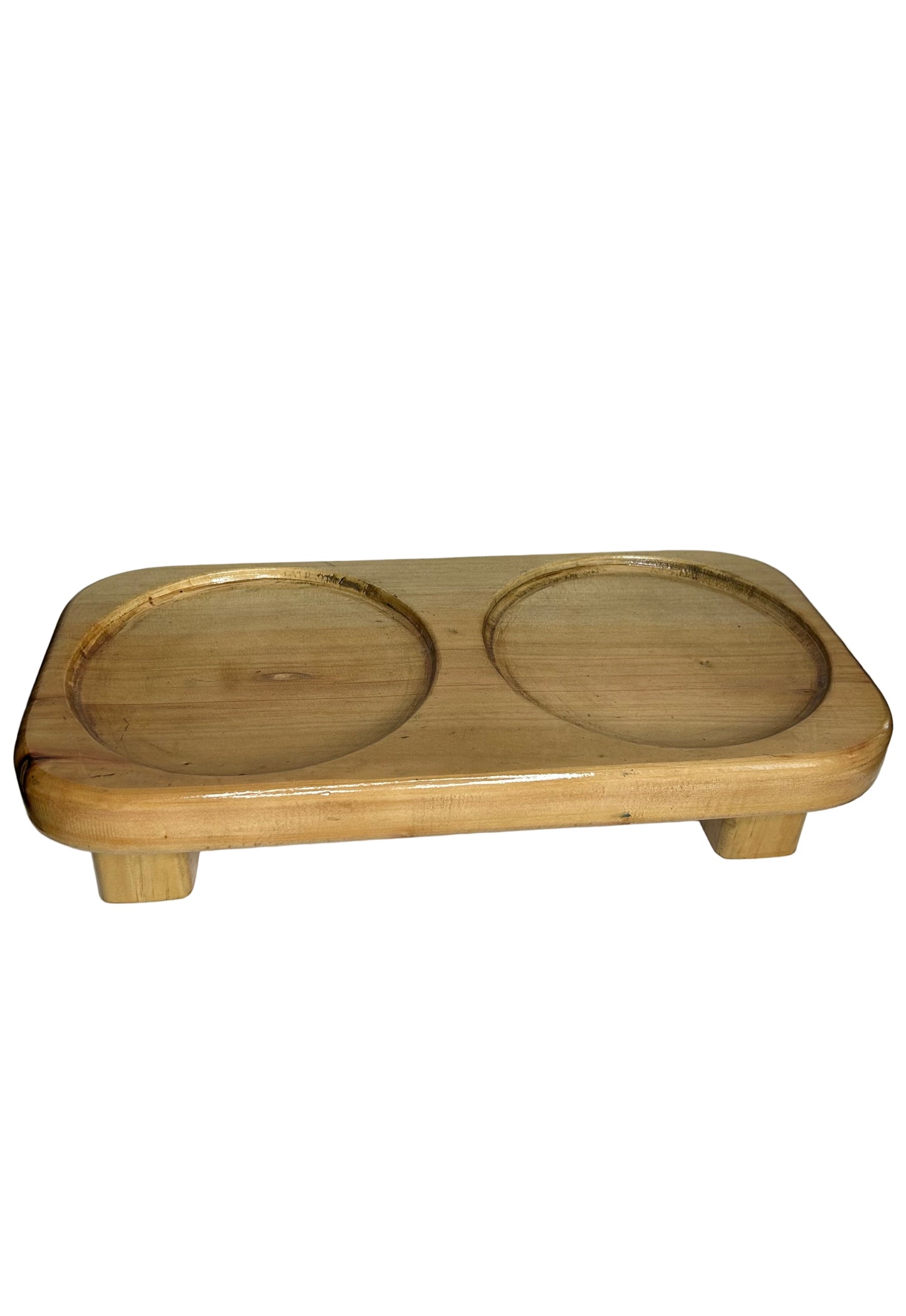 Double Elevated Wooden Cat Bowl Stand + 2 Stainless Steel Cat Bowls – Complete Feeding Set for Two Cats