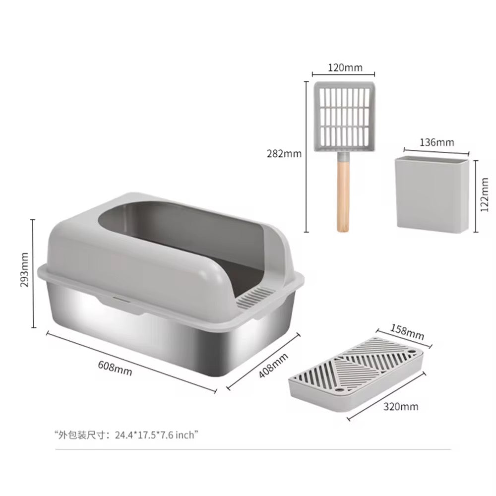 Stainless Steel Cat Litter Box - Semi-Enclosed