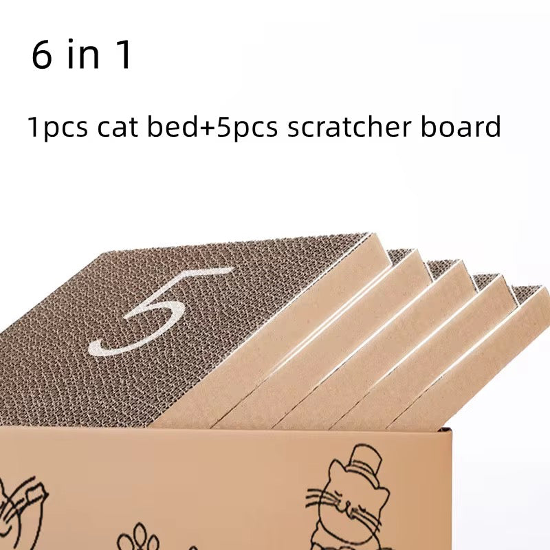 6 in 1, Cat Scratcher Cardboard box with 5 scratcher Boards