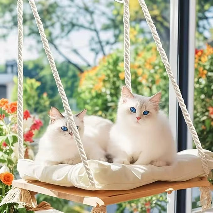 Solid Wood Cat Window Hammock – Sturdy Sunbathing Window Perch for Cats in Kenya