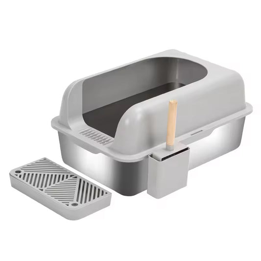 Stainless Steel Cat Litter Box - Semi-Enclosed