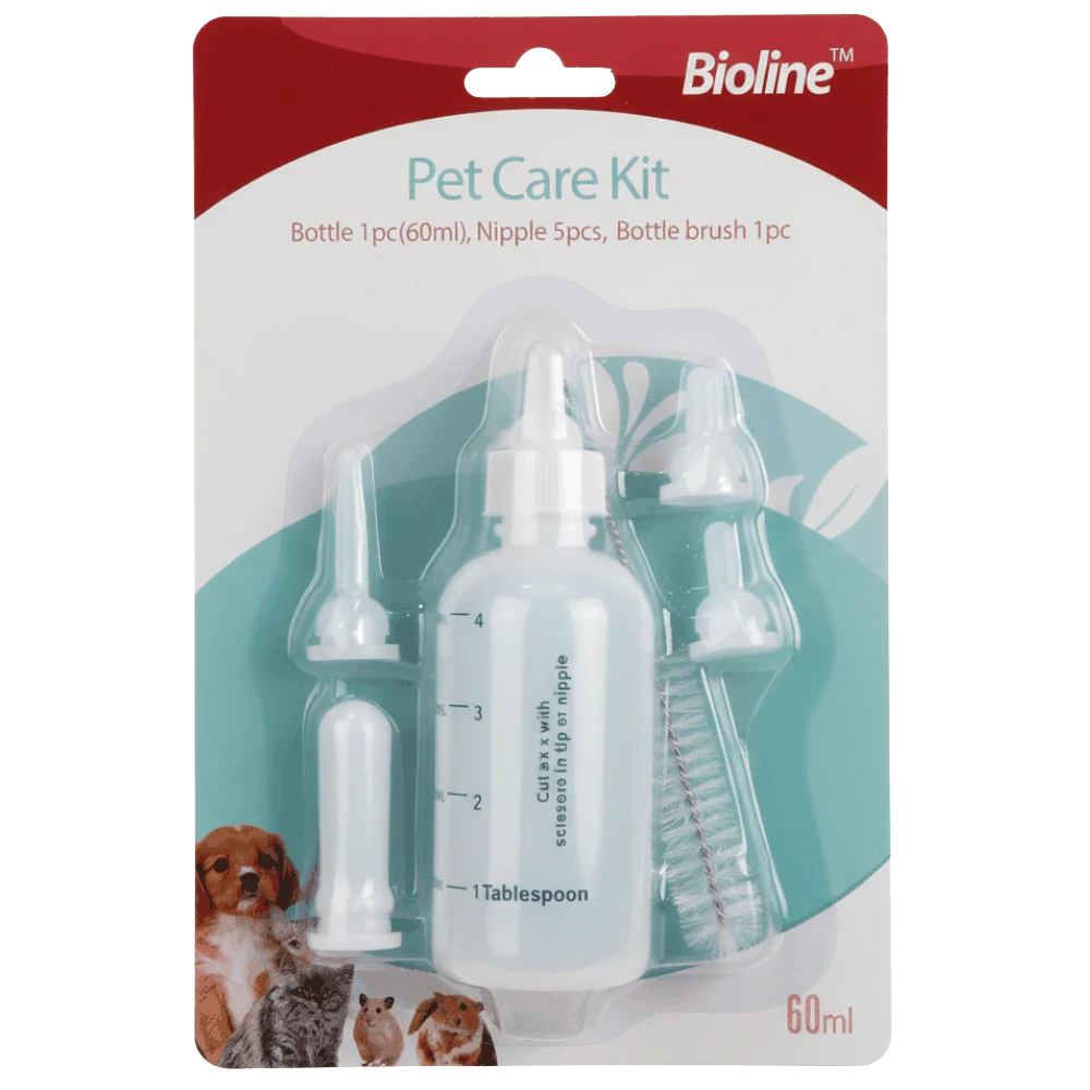 Bioline Kitten & Puppy Feeding Bottle Kit 60ml – Nursing Bottle Set for Newborn Pets