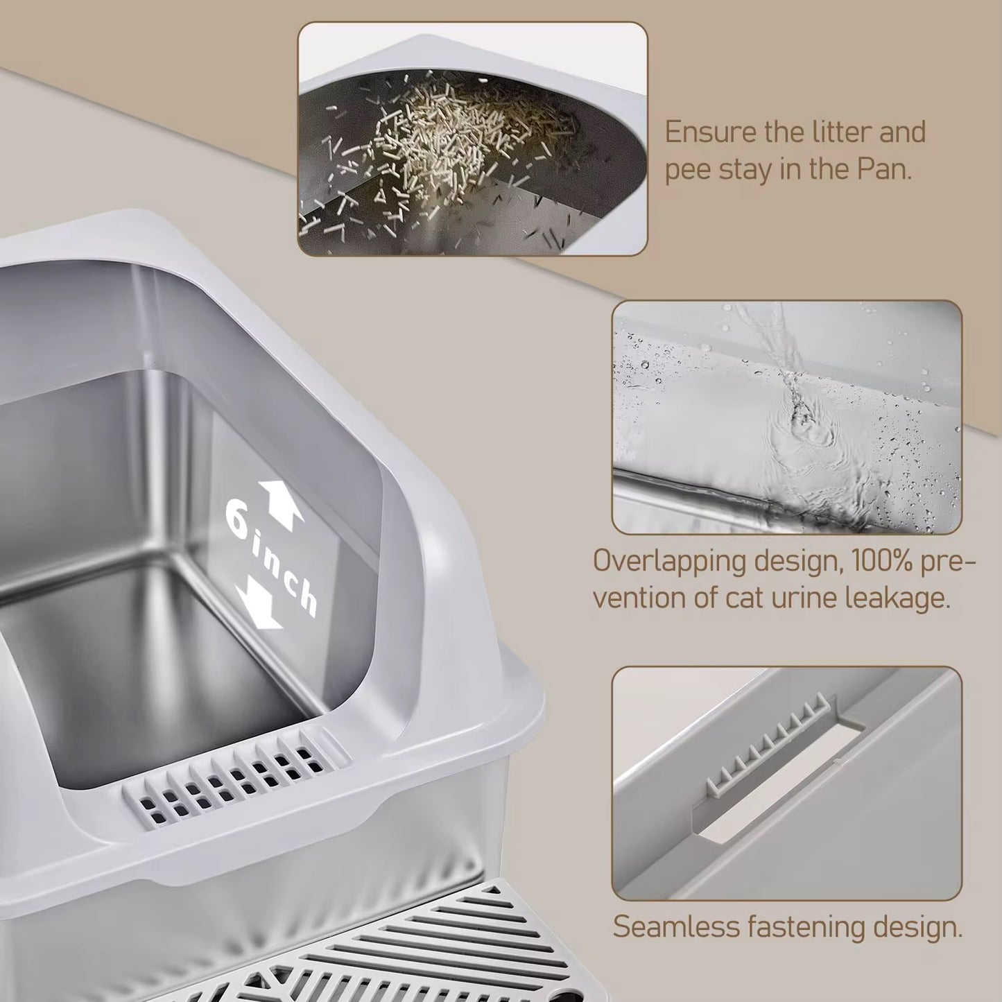 Stainless Steel Cat Litter Box - Semi-Enclosed