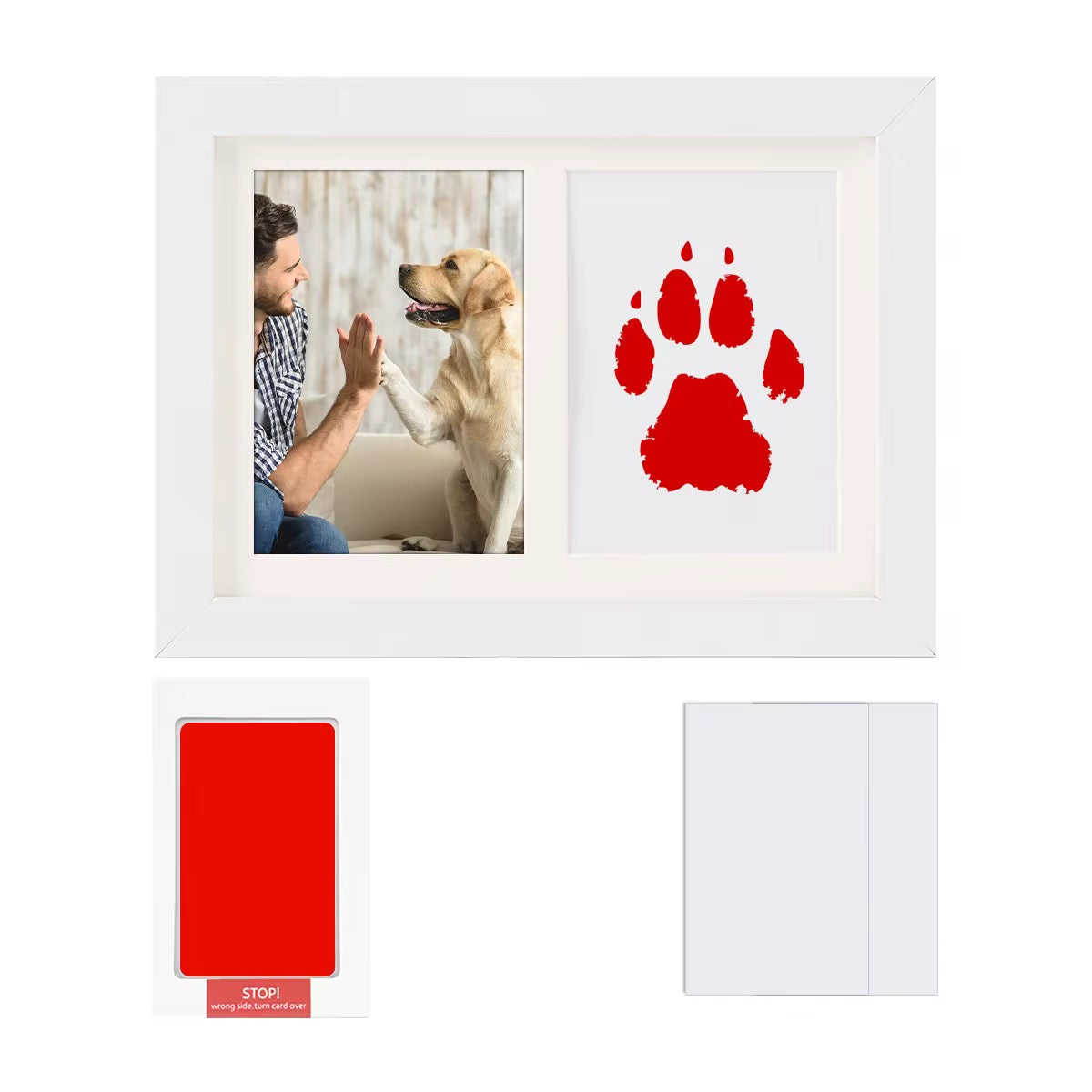 Pet Photo Frame with Paw Print Stamp – Dog & Cat Keepsake Gift