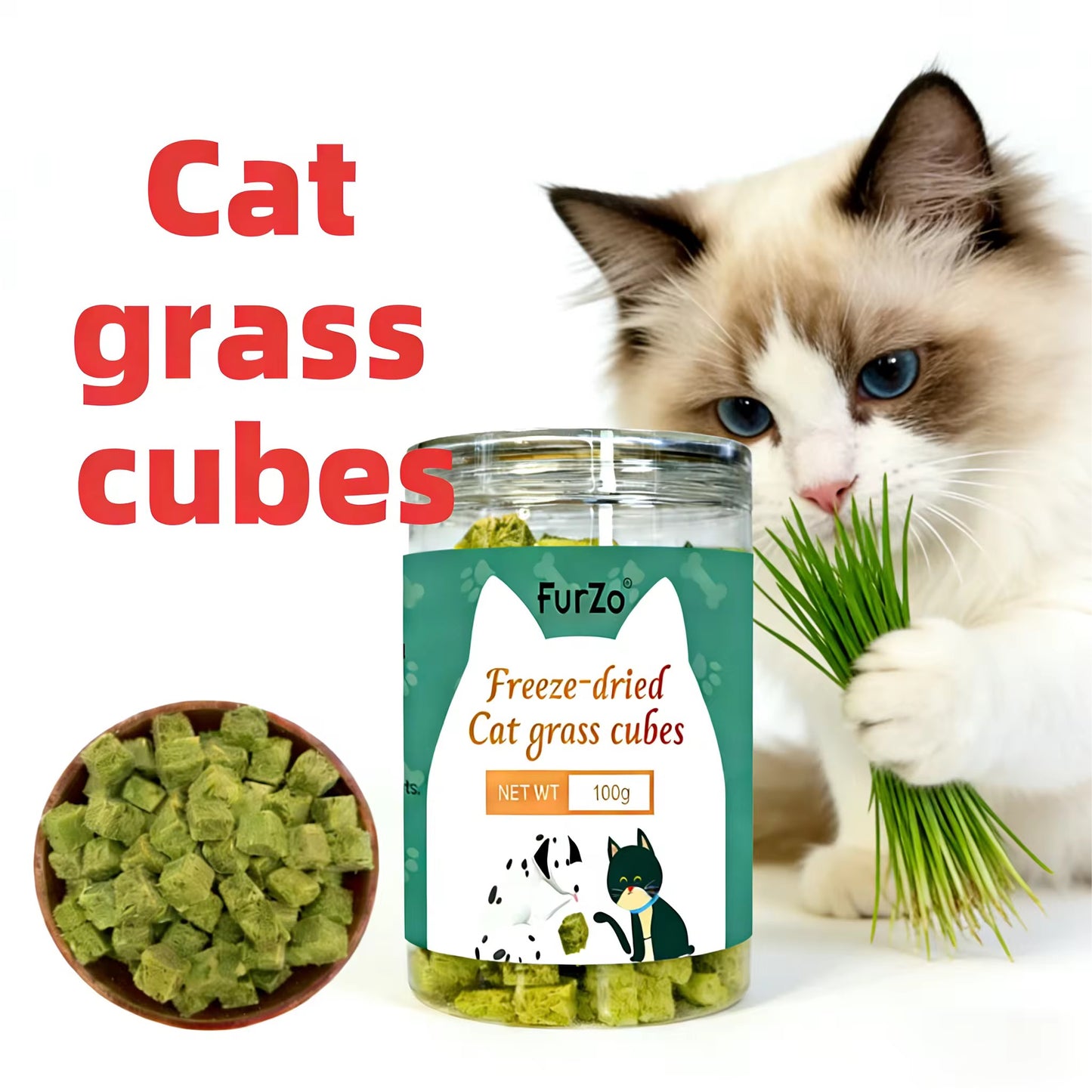 Furzo Freeze Dried Cat Grass Cubes for Cats & Dogs | High Protein Natural Treats Kenya -100g