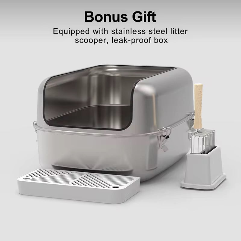 Full Stainless Steel Cat Litter Box (Semi-Enclosed) | Durable, Easy Clean – Petcore Kenya
