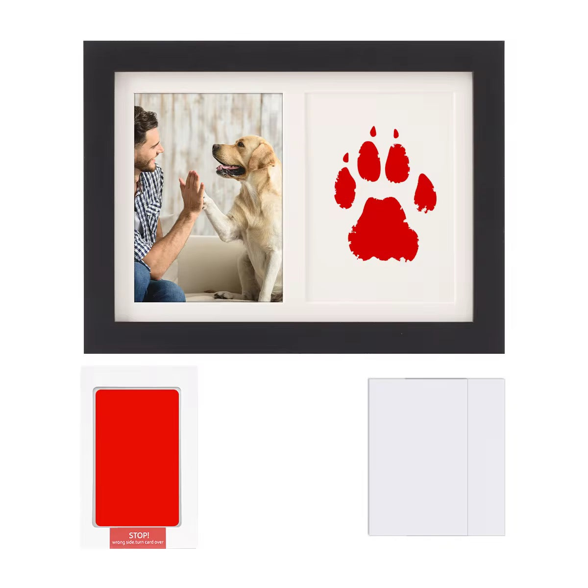 Pet Photo Frame with Paw Print Stamp – Dog & Cat Keepsake Gift