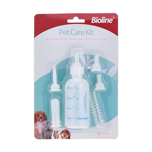 Bioline Kitten & Puppy Feeding Bottle Kit 60ml – Nursing Bottle Set for Newborn Pets